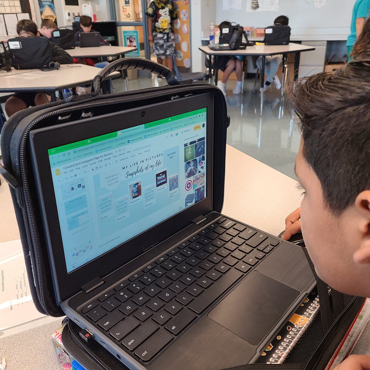 CorushMara's tweet photo. Social emotional learning at its finest! Creating Instagram pages to get to know each other is so much fun! #SEL #community #become1 #phonesinschool #beingunique  #insta @Ms_Eiter @HawthornMSS @District_73 https://t.co/2QrpdE1VvC