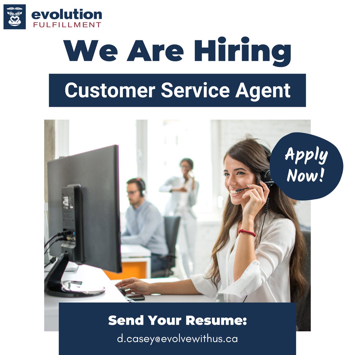evolutiongoc's tweet photo. WE ARE HIRING 🥳💻

Evolution Fulfillment is looking to hire a full-time Customer Service Agent to join our team. 

Benefits include:

✅Casual dress
✅Company events
✅Extended health care
✅On-site parking

Email your resume to d.casey@evolvewithus.ca.
#evolutionfulfillment https://t.co/vwTQl5CIx6