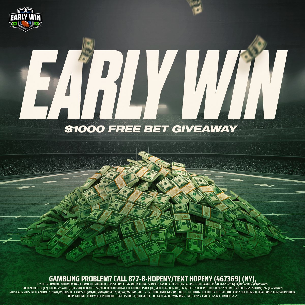 DKSportsbook's tweet image. ANOTHER GIVEAWAY!

All you have to do to enter for a chance to win a $1,000 free bet is: 

1. LIKE
2. RETWEET
3. RESPOND to this post with which team you think will have a 7-point lead in Thursday Night's game with the hashtag #EarlyWin 🏈

RULES: bit.ly/3qC1Yth
