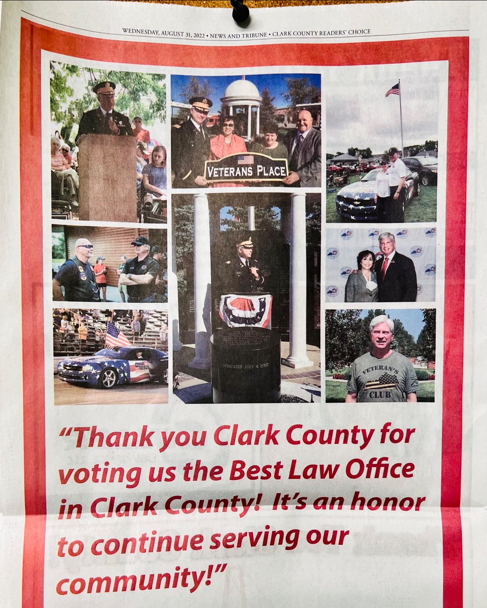 KarlTrumanLaw's tweet photo. We salute Clark County for voting us Best Law Office in Clark County! It really does mean a lot to us!
.
https://t.co/8sUUh4k01G
.
#weloveourcommunity #welovesoin #SoIn #countonthecolonel #karltrumanlawoffice https://t.co/wCGuGKiYHK