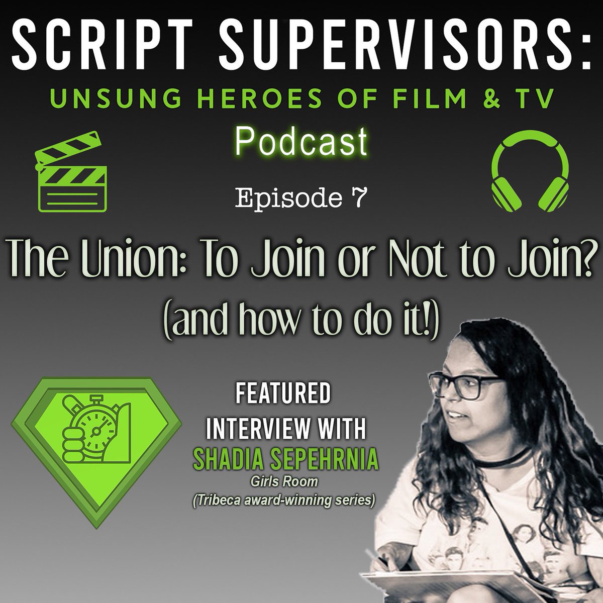 TheScriptSupPod's tweet photo. NEW! Episode 7: The Union: To join or not to join? (and how to do it!) 

Featuring an interview with Shadia Sepehrnia, the script supervisor on Lena Waithe's Tribeca award-winning short series, "Girls Room." https://t.co/YLi9xxix9t