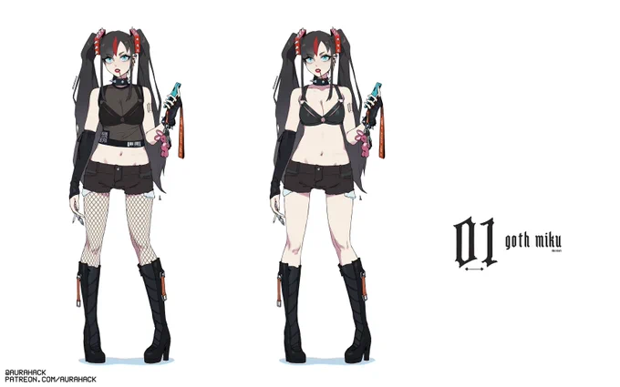 i liked the sketch too much and wanted to come up with goth miku's full outfit :3 #初音ミク #初音ミク誕生祭2022 