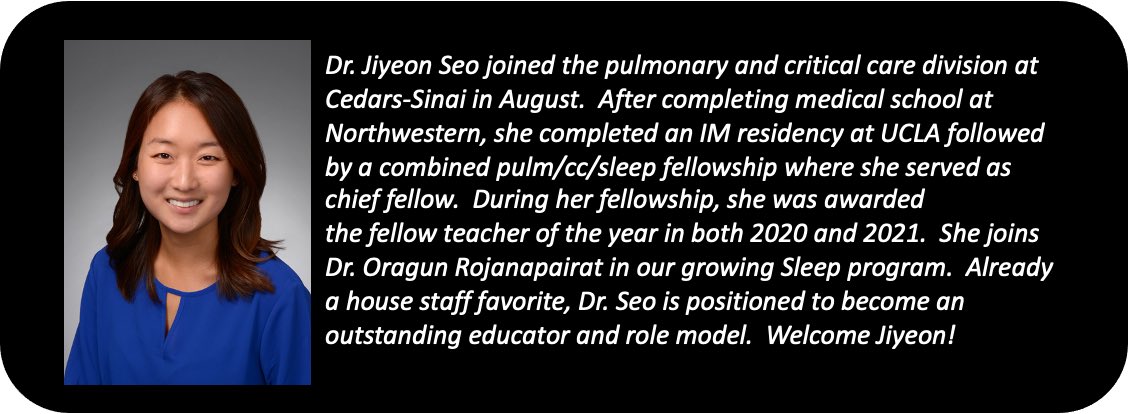 CSPCCM Fellowship 🫁 (@cspccm) on Twitter photo Welcome to our new <a href="/CSPCCM/">CSPCCM Fellowship 🫁</a> faculty member, Dr. Jiyeon Seo. Dr. Seo comes to us after completing her training at UCLA, quadruple board eligible in IM/Pulm/Sleep/CritCare! Her interests include Sleep and medical education. #pccmtwitter #pulmtwitter #meded #womeninmedicine Welcome to our new <a href="/CSPCCM/">CSPCCM Fellowship 🫁</a> faculty member, Dr. Jiyeon Seo. Dr. Seo comes to us after completing her training at UCLA, quadruple board eligible in IM/Pulm/Sleep/CritCare! Her interests include Sleep and medical education. #pccmtwitter #pulmtwitter #meded #womeninmedicine