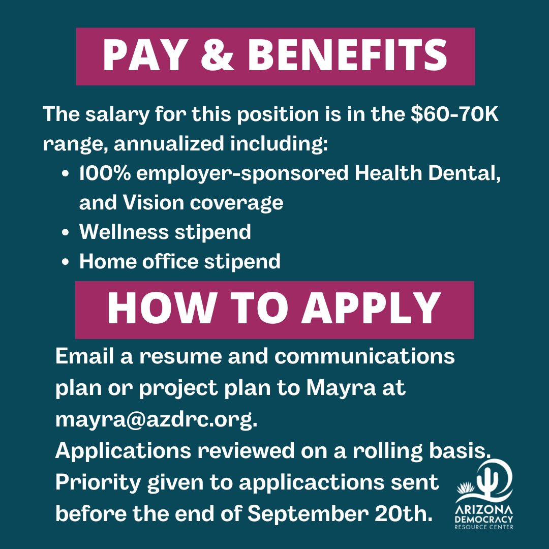 ArizonaResource's tweet image. We are hiring a Communications Manager for a Full-time, temporary position! Send a resume and communications plan or project plan that you’ve used to Mayra at mayra@azdrc.org