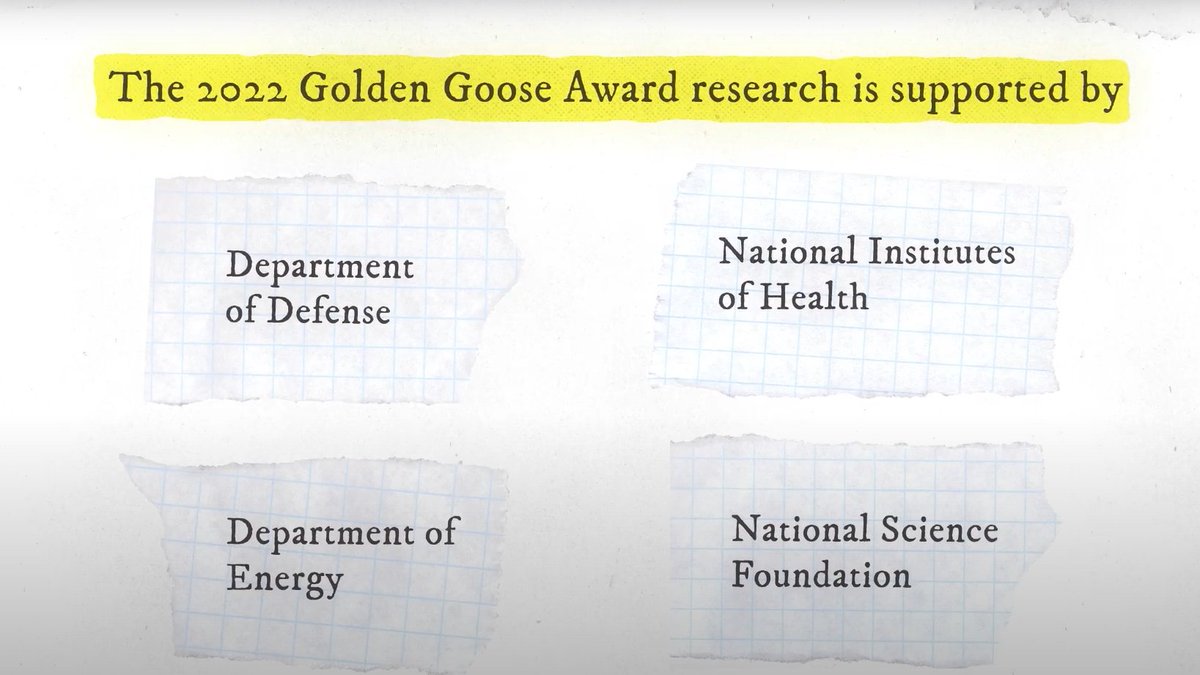 GoldGooseAward's tweet photo. Each of our #GGA22 awardees cites the importance of federal funding. This year’s research is supported by the National Institutes of Health @NIH @NIGMS @Fogarty_NIH, Department of Defense @DeptofDefense, Department of Energy @ENERGY, and National Science Foundation @NSF @NSF_NSB https://t.co/6Fl9TdgLXu