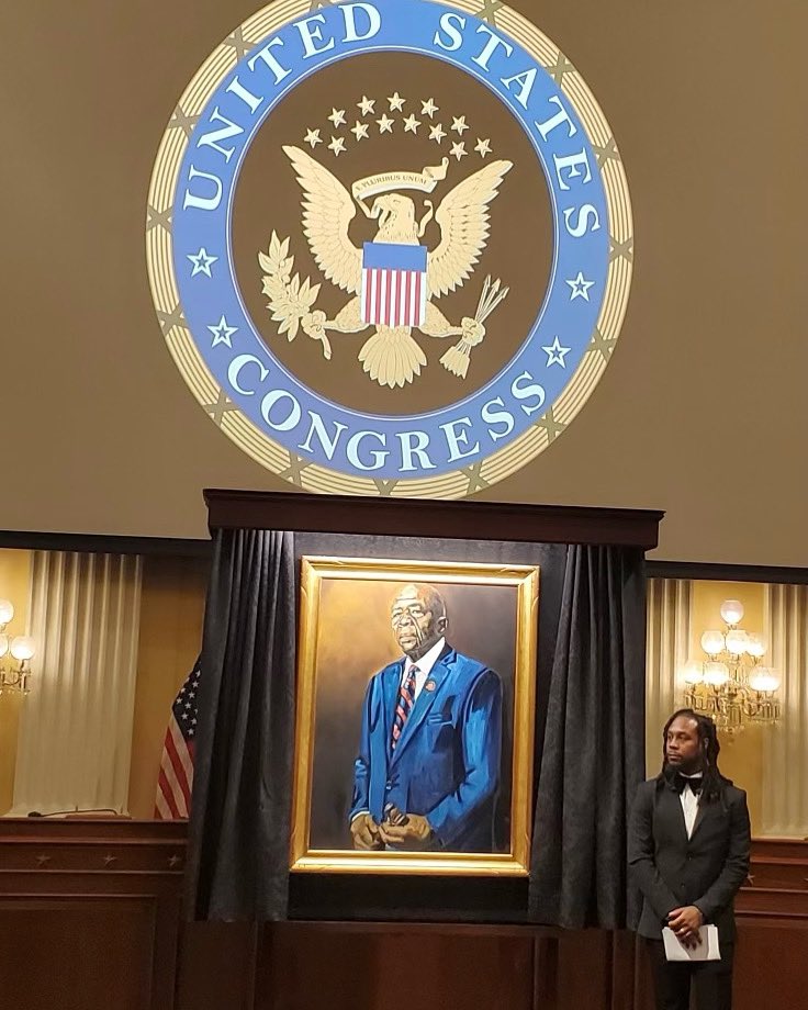 artbma's tweet photo. The BMA has been proud to support Baltimore artist #JerrellGibbs. His portrait of the late @RepCummings, previously displayed in the BMA’s Fox Court, will now hang permanently in the new Elijah E. Cummings Room on Capitol Hill. https://t.co/nN898ZA1wW