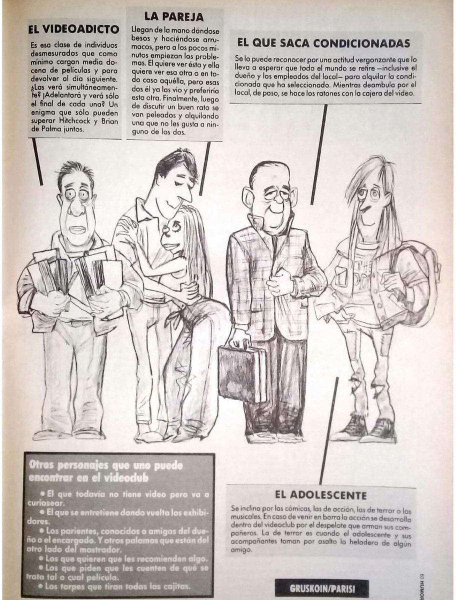 RaroVHS's tweet photo. Tipologia de los clientes de un videoclub.
---Fuente: revista Humor Registrado; septiembre 1991--- https://t.co/8NcqWPe9rN
