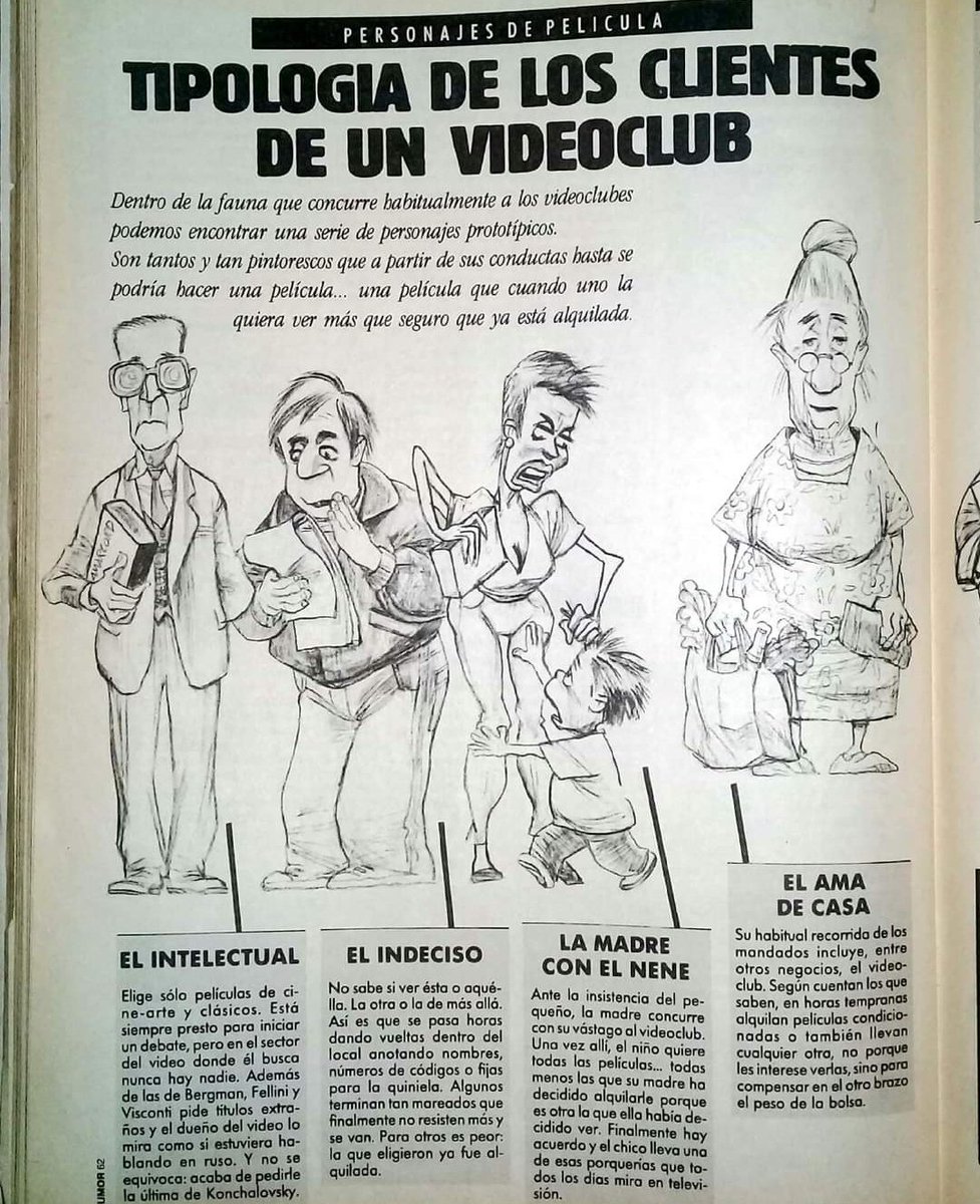 RaroVHS's tweet photo. Tipologia de los clientes de un videoclub.
---Fuente: revista Humor Registrado; septiembre 1991--- https://t.co/8NcqWPe9rN
