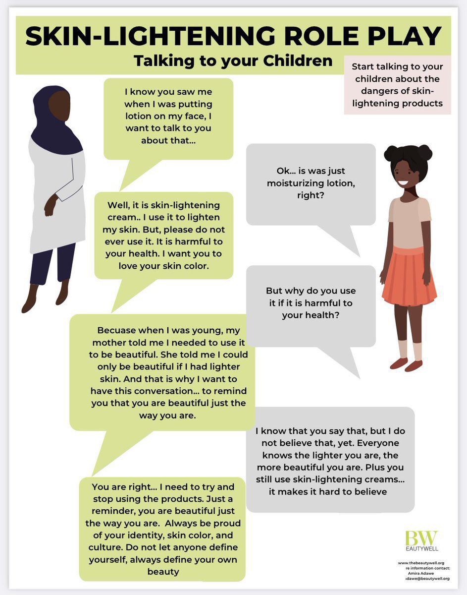 Aadawe's tweet photo. The role of parent is to positively nurture their children and create safe space! They should not encourage them to use toxic skinlightening products. Embrace your identity and your God-given beauty! #endskinlightening #parentrole #beautywell https://t.co/twSBke5q6H https://t.co/7dGFKsuDw8
