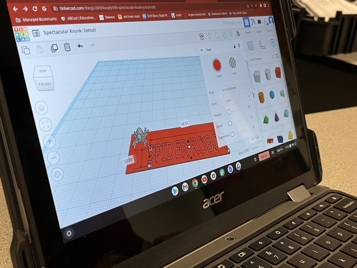 MrsHuber_DLC's tweet photo. Was so pleased to work with this creative @KeyesTigerCubs 5th grader as he worked through his ideas for a spider robot with @tinkercad ! Thanks @MsVazquezz ! This is only the beginning! @IISD_iLearn @Enrichment_IISD https://t.co/Kp5ueTh6u1