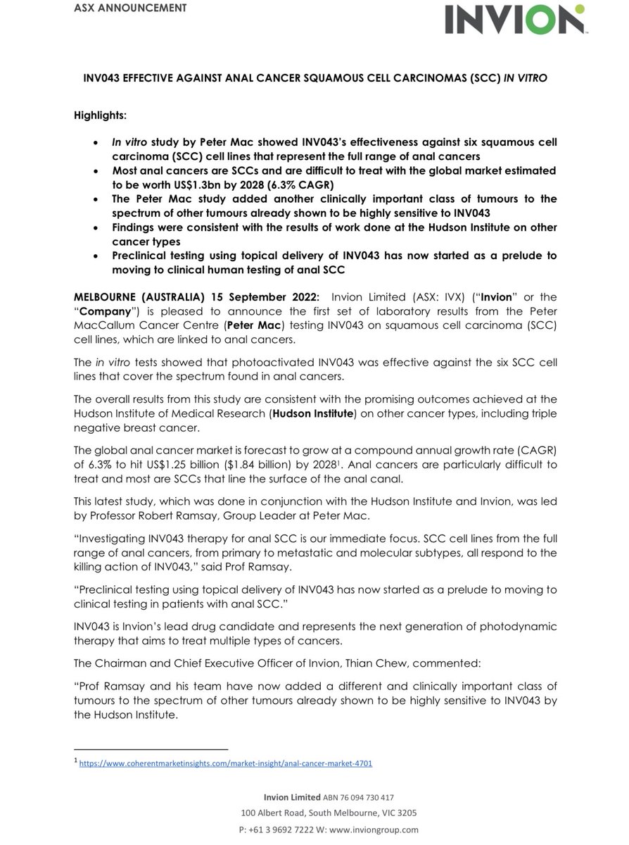 Anonymo21140362's tweet image. $IVX INV043 effective against Anal cancers with a 2028 market est $1.84B. Last weeks news Photosoft shows 99% inhibition against Zika virus, is massive. The market is valued at $25 Billion and is asleep at the wheel. Potential big Pharma T/O on $77m MC🤔