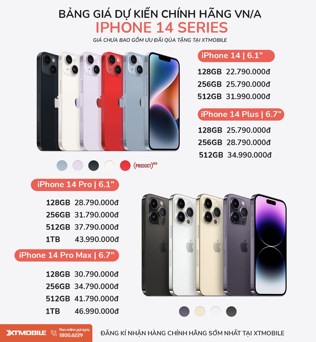 XtmobileV's tweet photo. [HOT] Cập nhật bảng giá iPhone 14 series chính hãng tốt nhất tại XTmobile.

Đăng ký sớm, nhận máy sớm tại đây: https://t.co/YuL3SYeypU

#XTmobile #banggiaiphone14 https://t.co/5WBoUJR49c