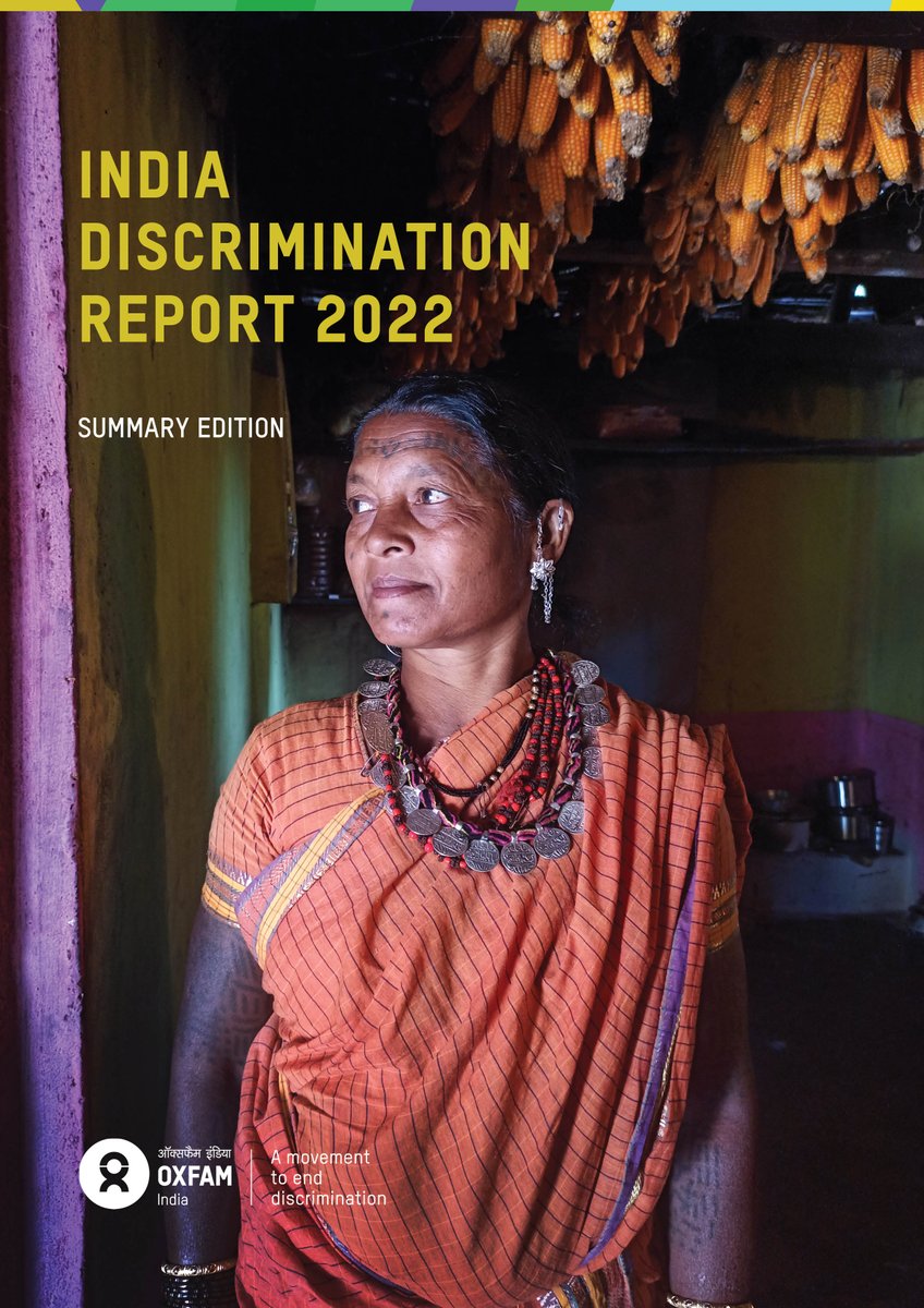 Our latest report delves into discrimination faced by women, Dalits, Muslims, &amp; Adivasis in labour market.

Some findings from 'India Discrimination Report 2022' based on analysis of govt data on wage, employment &amp; labour.

oxfamindia.org/knowledgehub/w…

#IndiaWithoutDiscrimination