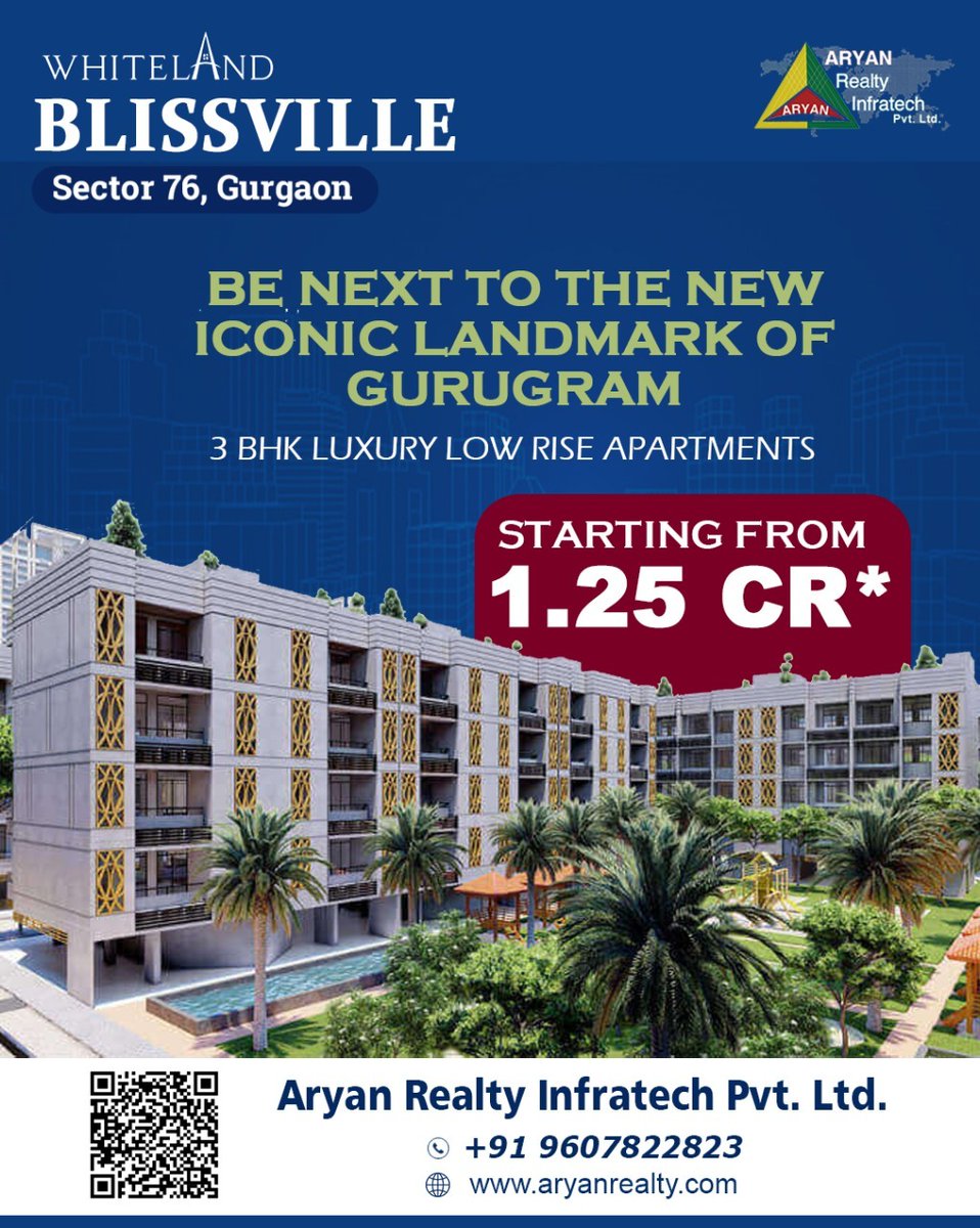 Thewell-planned residential project “Whiteland Blissville Gurgaon”is designed by master of architecture, world's renowned architect “Hafeez Contractor”

#aryanrealtyinfratech #whiteland #Launches #Sector76  #architecture #luxury #homes #newhome #property #Gurgaon #Sector76Gurgaon