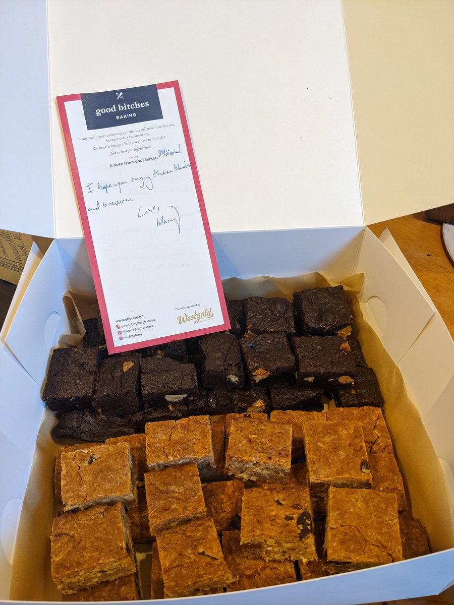 mrlcurry's tweet photo. Blondies AND brownies off to DCM today, baked and delivered by @peterc_nz. #bakingitbetter #kindnessmatters @GoodBitchesBake https://t.co/TxQzOJwDhM