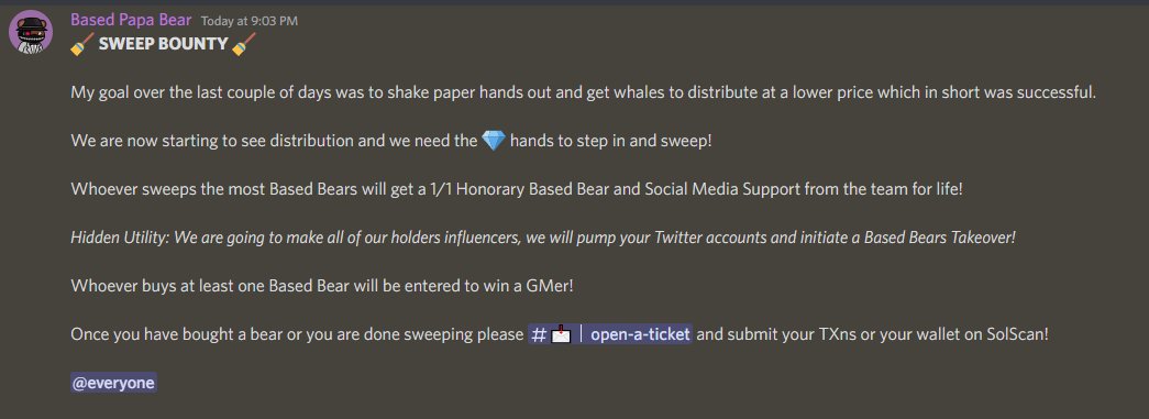 rufusxbt's tweet photo. 🧹 SWEEP BOUNTY 🧹
TLDR:
- You only need 1 @BasedBears_ to enter to win a @GMersNFT!
- The person who sweeps the most will get an Honorary 1/1 Based Bear customized to their liking!
- We are gonna pump our holders' Social Media followings!
$SOL #SolanaNFTs #BasedBears https://t.co/VtXhDYRZbP