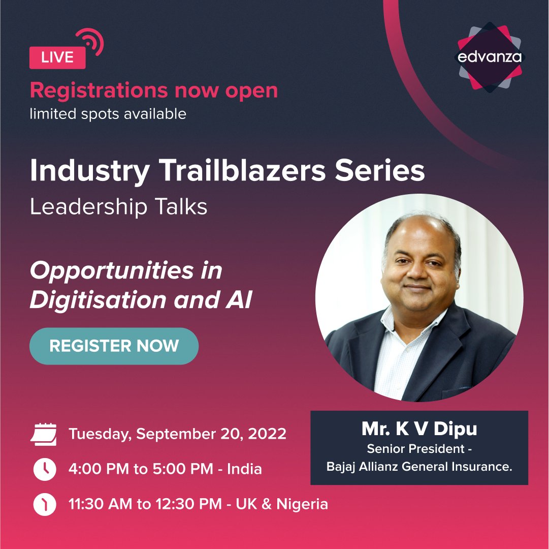 edvanzaglobal's tweet photo. Confused about where to begin your #AI &amp; #DigitalTransformation journey?
Attend #Edvanza’s exclusive webinar on ‘Opportunities in digitisation &amp; AI’ with the AI stalwart @kvdipu. 
Registration link: https://t.co/UpUO97ipGj
India: 4:00-5:00 PM 
UK &amp; Nigeria: 11:30 AM-12.30 PM https://t.co/tq4fnDgc0S