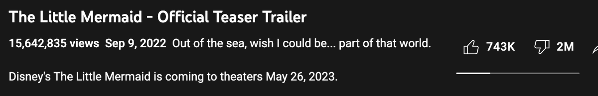 johnsoniscool's tweet image. I'm not a fan of Youtube hiding the dislike button since it makes it harder to quickly judge a tutorial/advice video, but 2 million dislikes for a kid's movie trailer in 5 days is absurd and disingenuous. #MaybeThanosWasRight