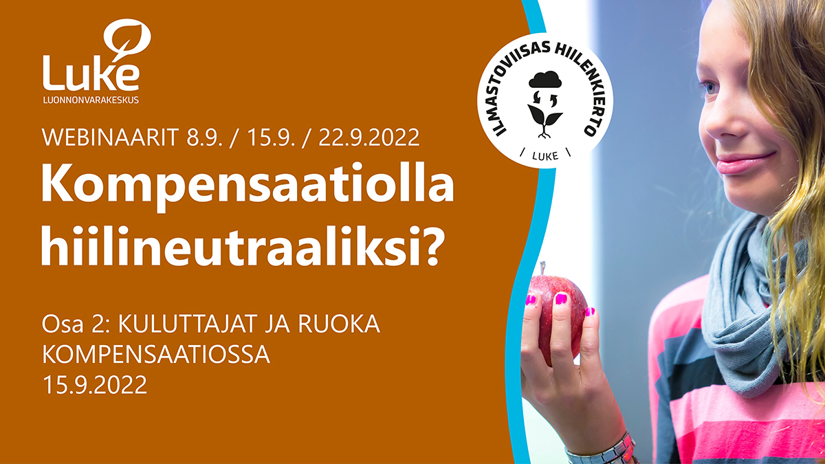 LukeFinland's tweet photo. Tänään klo 14 alkaa Kuluttajat ja #ruoka #kompensaatio'ssa -webinaari. Vielä ehdit ilmoittautua ➡️https://t.co/z3WKMrq93O Mukana @JessicaHelsinki @svenska_yle, @JuhaNousiainen @ValioFi, @ViljaVarho &amp; @JuhaMatKatajaju @LukeFinland. PJ @MilaSell #KompensaatiollaHiilineutraaliksi https://t.co/X6ktYdLlDe