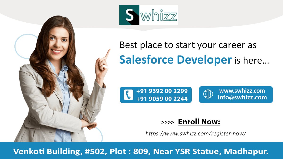 Swhizzofficial's tweet photo. Best place to start your career as #Salesforce_Developer is here…!!!
#swhizz is one of the best Salesforce #training #institute in Hyderabad.
For More Details: -
Call/WhatsApp: 9392002299 | 9059002244
Register link:
https://t.co/43eTg4tMd4
#salesforce_admin #career #grwth https://t.co/yzPszW87xW