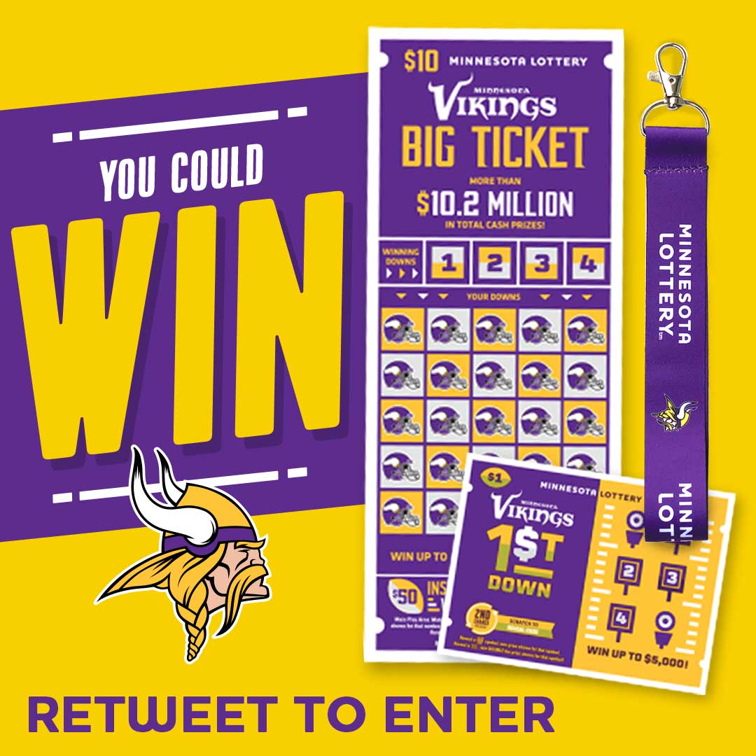 mnlottery's tweet image. Want to win for #TouchdownThursday? Retweet &amp;amp; you could! This week's prize pack consists of two tickets to a @Vikings home game, #MNVikings scratch games, &amp;amp; a bunch of Vikings merch! 

Official Rules: bit.ly/3Sq4KOW