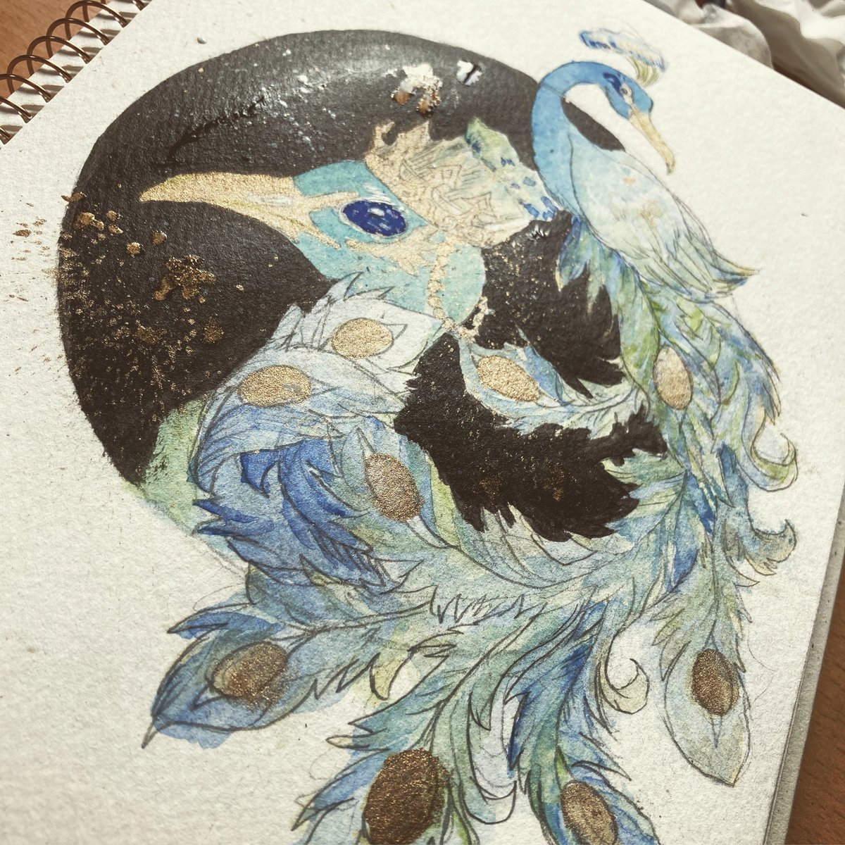 クジャク 孔雀 野鳥 ミニ屏風 原画イラスト Nedgraphics Com