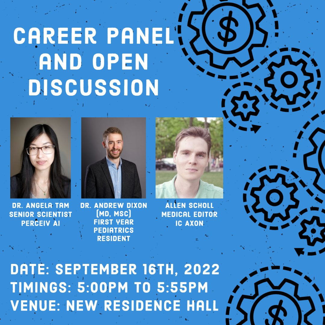 gsaneuro's tweet photo. Please join us on September 16th, 2022 from 5:00pm to 5:55pm for Our Career Panel and Open Discussion With three Amazing IPN Graduates: First year pediatrics resident, Dr. Andrew Dixon (MD, Msc), Senior Scientist at Perceiv AI, Dr. Angela Tam (1/2) https://t.co/S21d9gcoz6