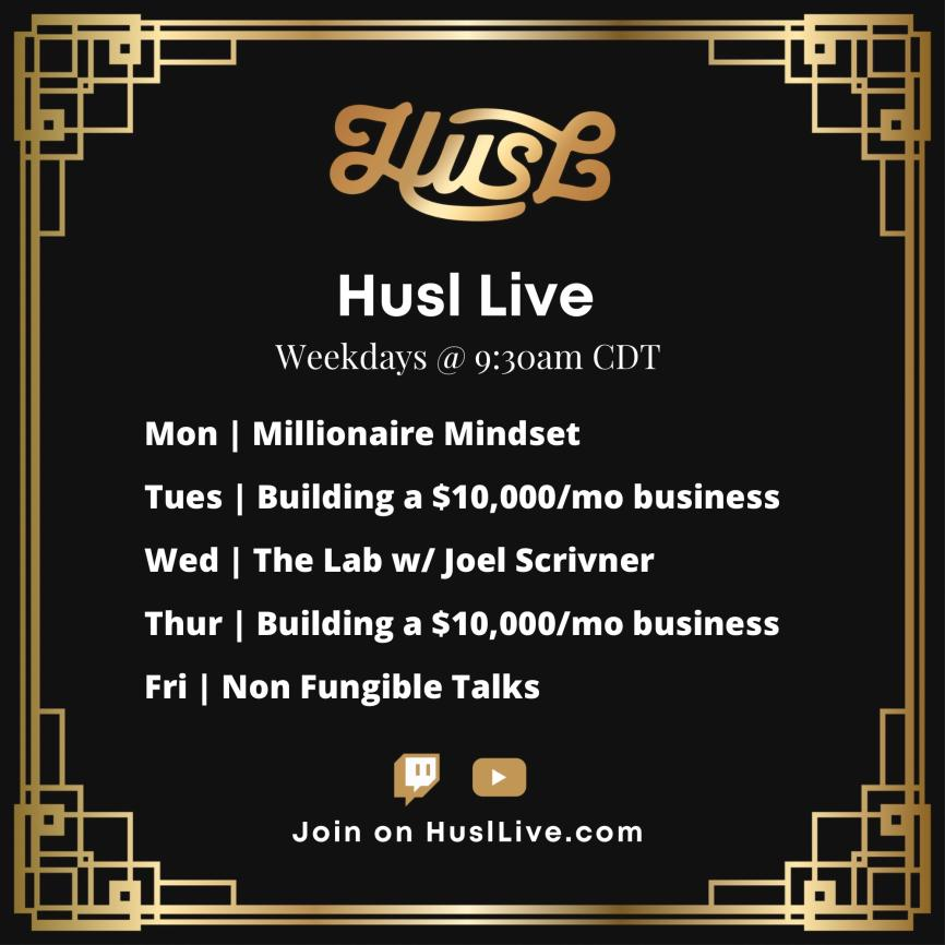 👀 Watch <a href="/JonathanBodnar/">JB</a> live everyday @ 10:30 AM ET show you how to #replace9to5 with @huslnfts.

🧑‍🎓 Level 🆙 your marketing game and learn how to execute digital marketing and optimize campaigns using our tools.
💙 From Branding to Paid Social to SEO 👇

youtube.com/jonathanbodnar