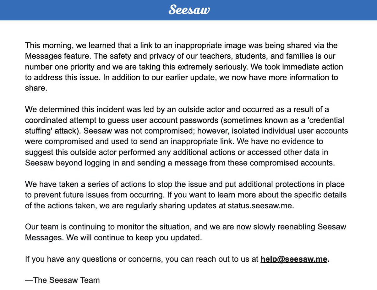 RT <a target='_blank' href='http://twitter.com/Seesaw'>@Seesaw</a>: A note to the Seesaw Community: <a target='_blank' href='https://t.co/TALjNpgWgT'>https://t.co/TALjNpgWgT</a>
