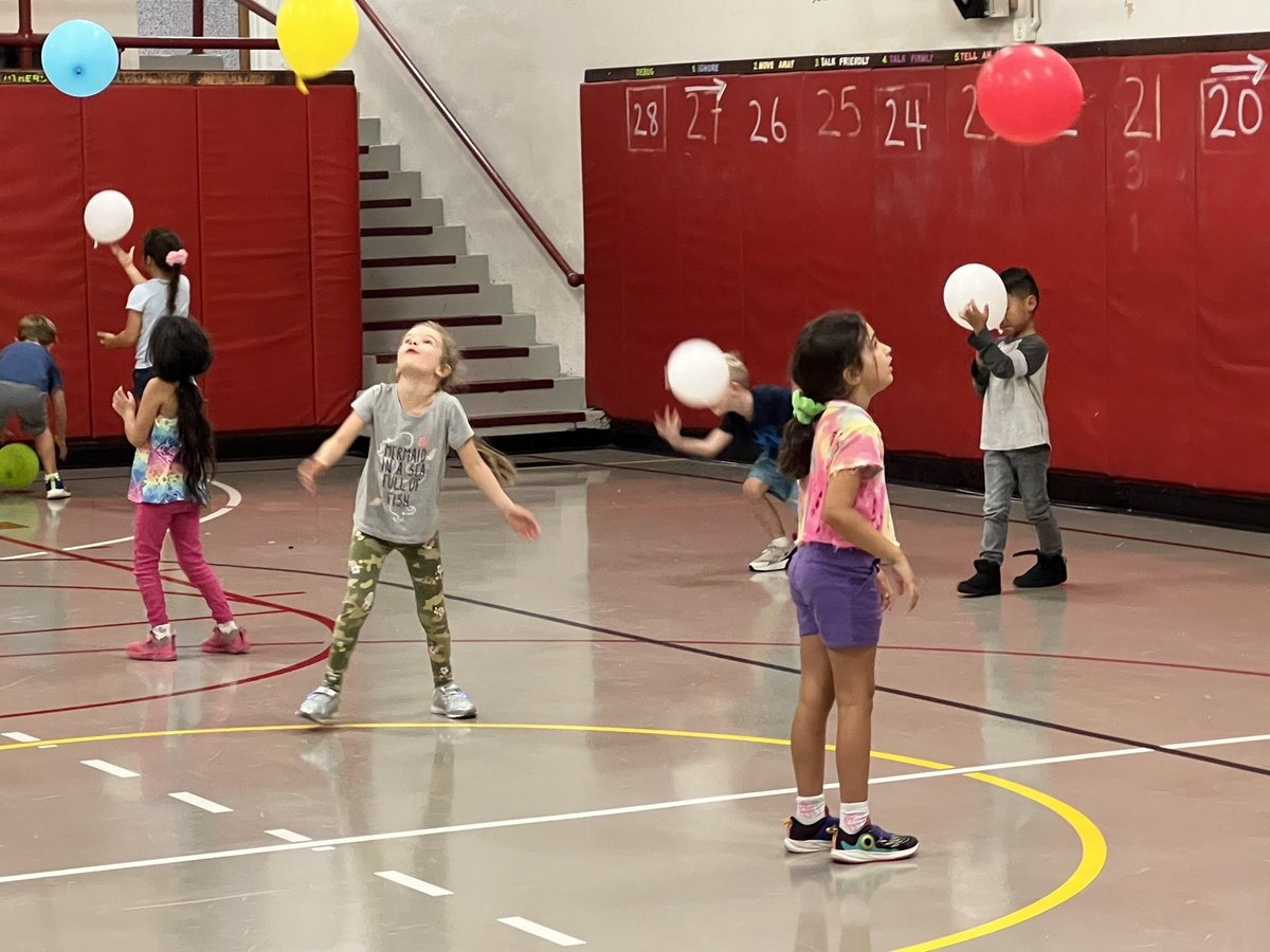 gymlim's tweet photo. May seem like a party in the gym but balloons ALWAYS put a smile on the @NorthSideEW Ss faces. Cooperation could be as simple as using different color balloons = taking turns = waiting your turn. 👍 @EastWillistonSD @djcasano1 @LindsayCafiero @MsRamos_NS #ewlearns https://t.co/AFEOhCLRFJ