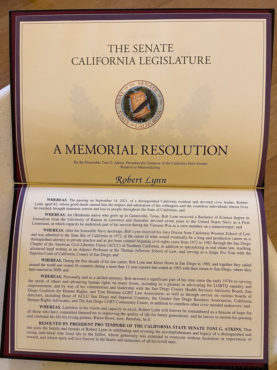 SenToniAtkins's tweet photo. Bob Lynn was a giant in San Diego, who dedicated his career as a civil rights attorney to fighting for women, minorities, LGBT folx, and other progressive causes. I met him when I was a young advocate working in women’s healthcare and will never forget how kind he was to me. https://t.co/YHkJWnxQWN