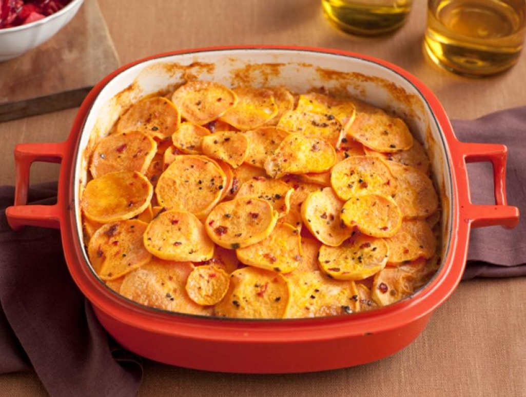 Запеченный батат с картошкой кружочками