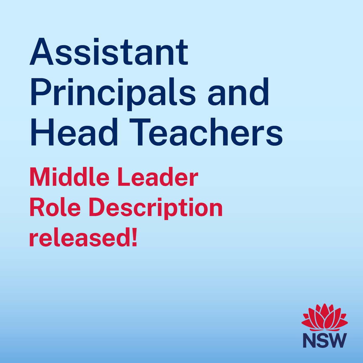 Big news today as we released the first ever Middle Leader Role Description. It will give the 10,000 assistant principals and head teachers working in our NSW public schools clarity and certainty about their role and key accountabilities. More: education.nsw.gov.au/teaching-and-l…