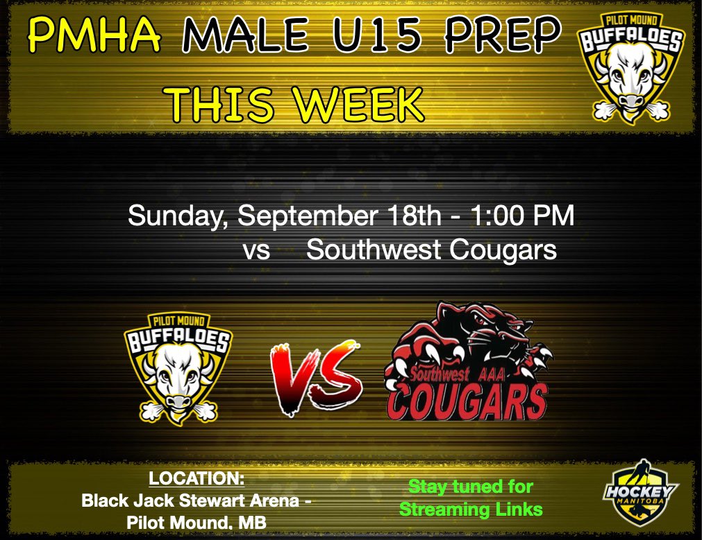 pmbuffaloes's tweet image. Week #1 of the 2022/23 season will be jam packed with action as all four of our PMHA programs are in game action in Pilot Mound, Grand Forks, and Portage! #pmbuffaloes