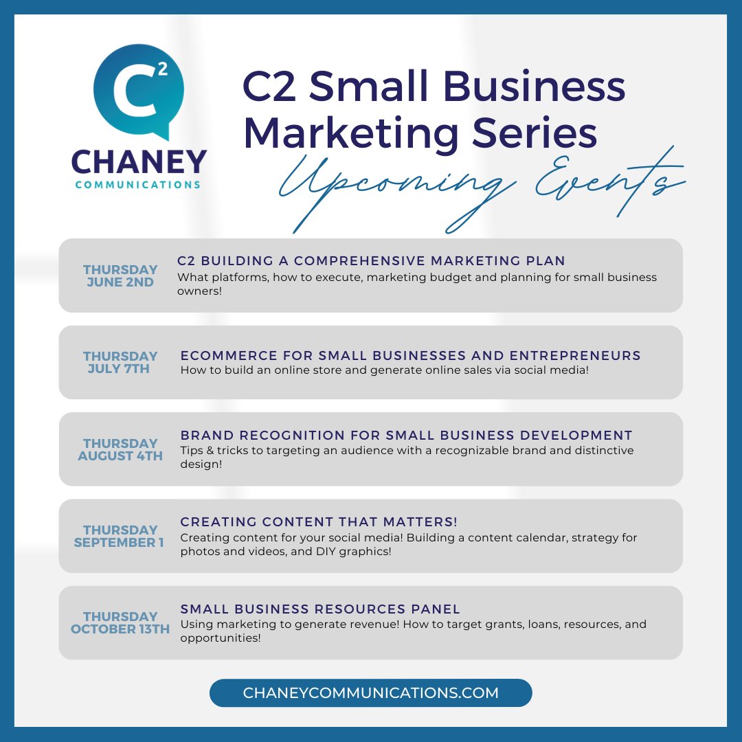 ChaneyComm's tweet image. Every month @ChaneyComm will host a FREE social media masterclass for small businesses and entrepreneurs!🔵

As a fellow women owned, minority business it is critical to help each other! The next course is Thursday, October 13th at 7 pm EST! Register now! us02web.zoom.us/webinar/regist…