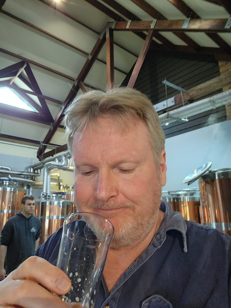 You may not be able to tell from the expression on my face, but I am super happy with a sneaky taste of a #smokedlager brewed for our #oktoberfest celebrations #rauchbier #foghornbrewery #foghornhunter #craftbeerrocks #sharethelove