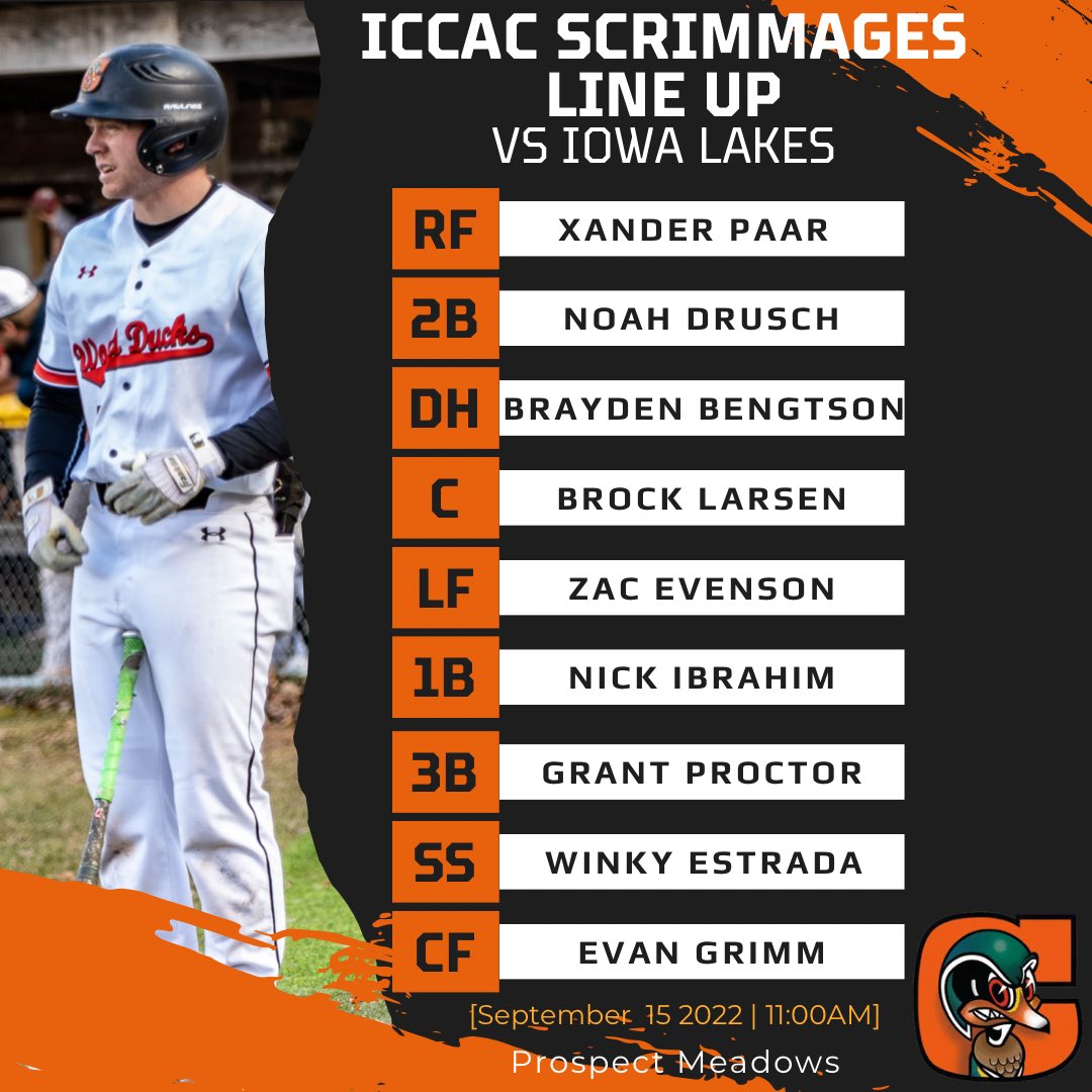 Starting Lineup for <a href="/ICCACSports/">ICCAC Sports</a> showcase scrimmages. 1st pitch 11am at <a href="/ProspectMeadows/">Prospect Meadows</a>
