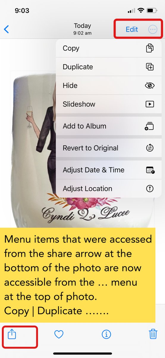 developit's tweet image. In photos some menu items, that were accessible from the share arrow at the bottom left of a photo, are now available from the … menu at the top right hand side of the photo 
#ios16 #appleios16 #ios16features