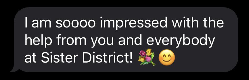This is why I do what I do with my pals at @Sister_District 🥹

It’s an absolute privilege to work with frontline, state lege candidates across the country. 

Come join in on the love fest & sign up for a phonebank today 👉🏼 sisterdistrict.com/volunteer

#ItStartsWithStates