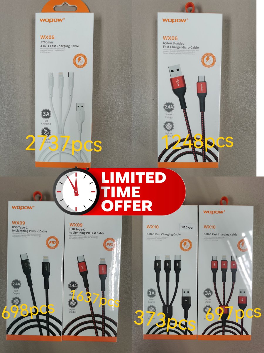 Kevin06033's tweet image. 🔊🔊Limited Time Offer⏰⏰

🎈WX05-3 in 1 Cable
🎈WX06- USB to Micro
🎈WX09- Type C to Lightning
🎈WX10- 3 in 1 Cable

📲📲Wholesale Contact Wechat/whatsapp: +8613530425649

#WOPOW #datacable #microcable #promotion #discount #limitedtimeoffer