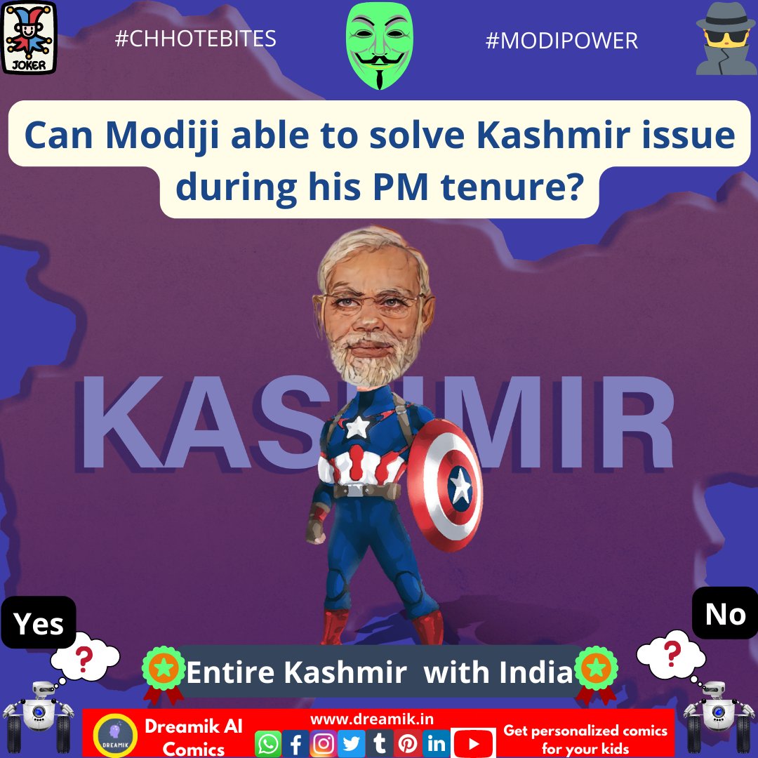 dreamikaicomics's tweet image. #ModiPower #ModiComics
Can Modiji able to solve Kashmir issue during his PM tenure?
1) No
2) Yes
3) Excellent: Entire Kashmir will integrate with India
#chhotebites #parody #sarcasam #quirky  #NarendraModi #modiji  #Kashmir #PoK #kashmirvalley #India #integrate #dreamikaicomics