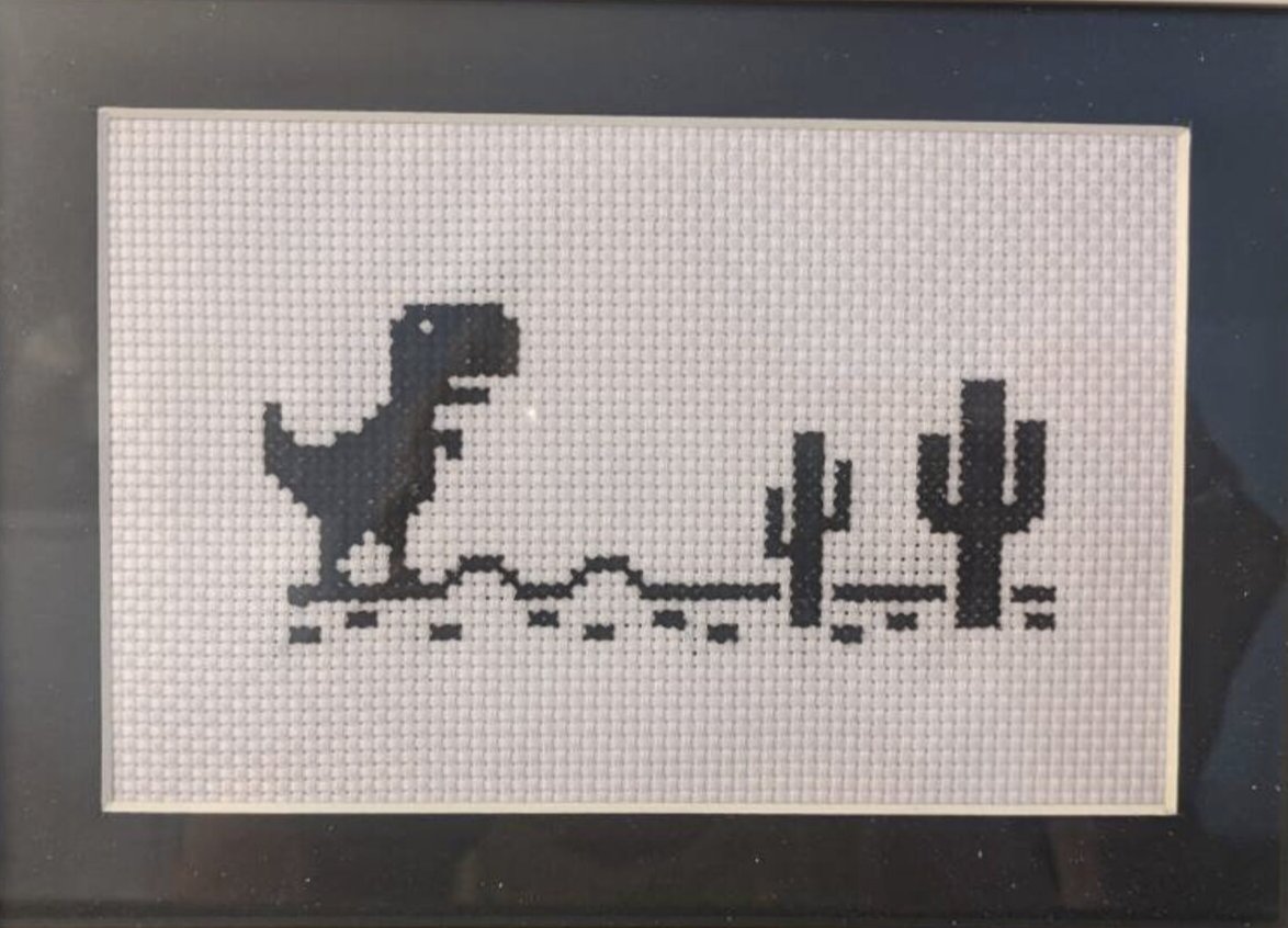 Hello, #utedchat! I'm Havilah, Innovative Learning Coach with Alpine. My favorite item in my office is my dinosaur game cross stitch!