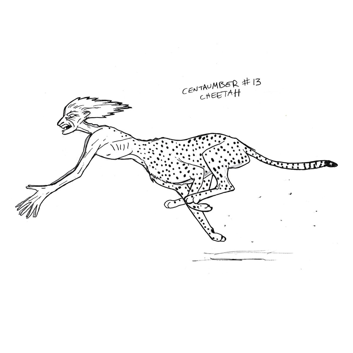 byduncanshields's tweet photo. My September drawing challenge this year is Centaumber which will be the 'centaurification' of non-horse animals. This is #13: Cheetah. #centaumber #centaur #inktember #hybrid #animal #cheetah https://t.co/rmdmplibt3