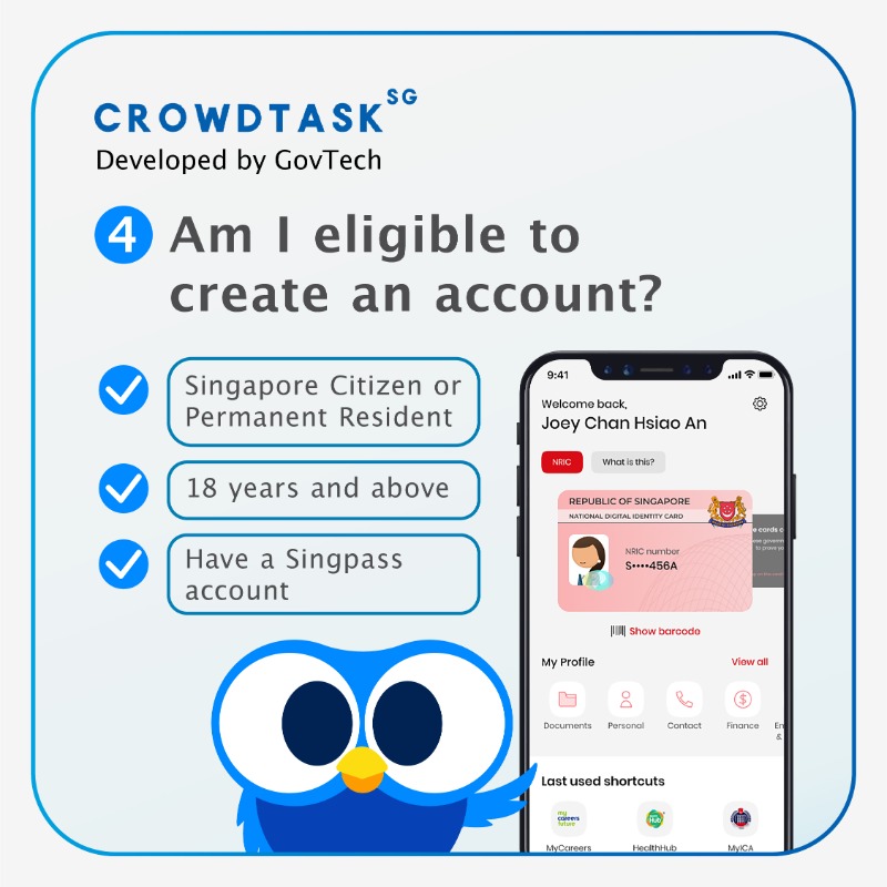 GovTechSG's tweet photo. Be Heard. Effect Change! ✨
Learn about #CrowdTaskSG – a portal for the public to share their sentiments on policies and various initiatives with government agencies.
P.S. From now till 30 Sep, for every task completed, users can earn double the amount of Coins. Join us now!