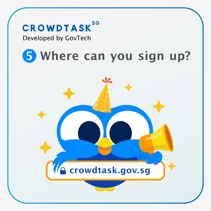GovTechSG's tweet photo. Be Heard. Effect Change! ✨
Learn about #CrowdTaskSG – a portal for the public to share their sentiments on policies and various initiatives with government agencies.
P.S. From now till 30 Sep, for every task completed, users can earn double the amount of Coins. Join us now!