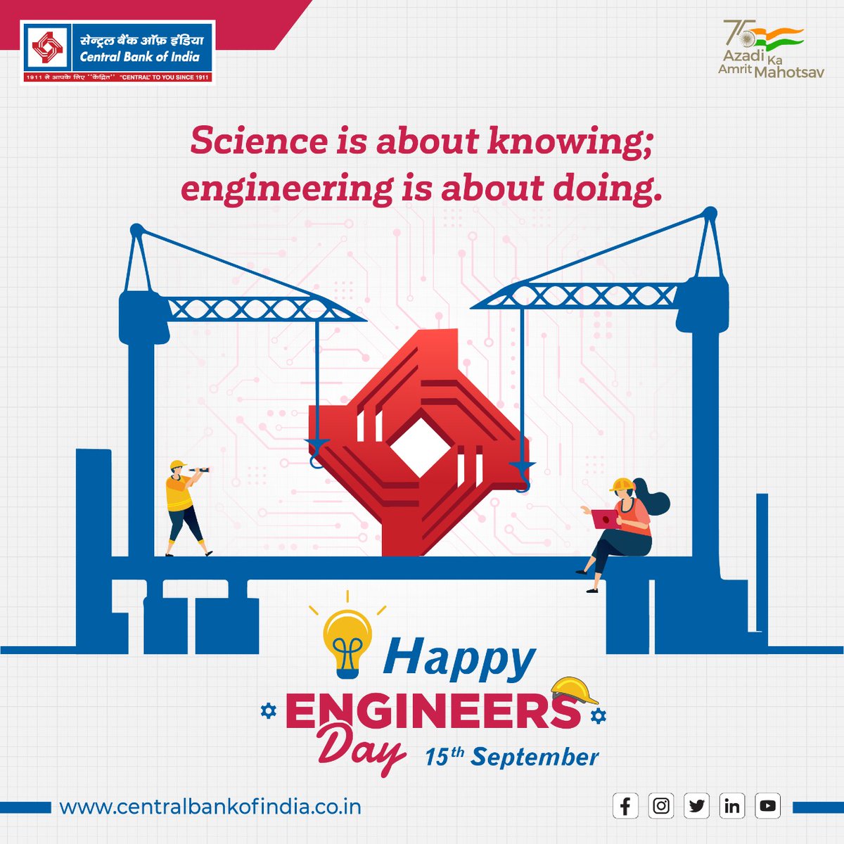 centralbank_in's tweet photo. Engineers make everlasting contributions. Saluting every Engineers on this very Engineers Day!

#EngineersDay
#BharatRatnaMVisvesvaraya 
#AmritMahotsav
#AzadiKaAmritMahotsav
#CentralToYouSince1911 https://t.co/3rz01I3GZ1
