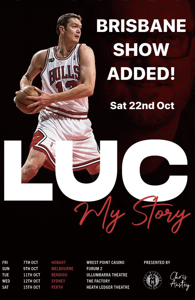 ChrisAnstey13's tweet photo. Ok Brisbane, we got it done. Luc Longley is coming to town on Saturday 22nd October! 

Details and tix here: https://t.co/kCJw4N3j5L

Don’t let the big fella down Brisbane!! https://t.co/39SSmE8s7B