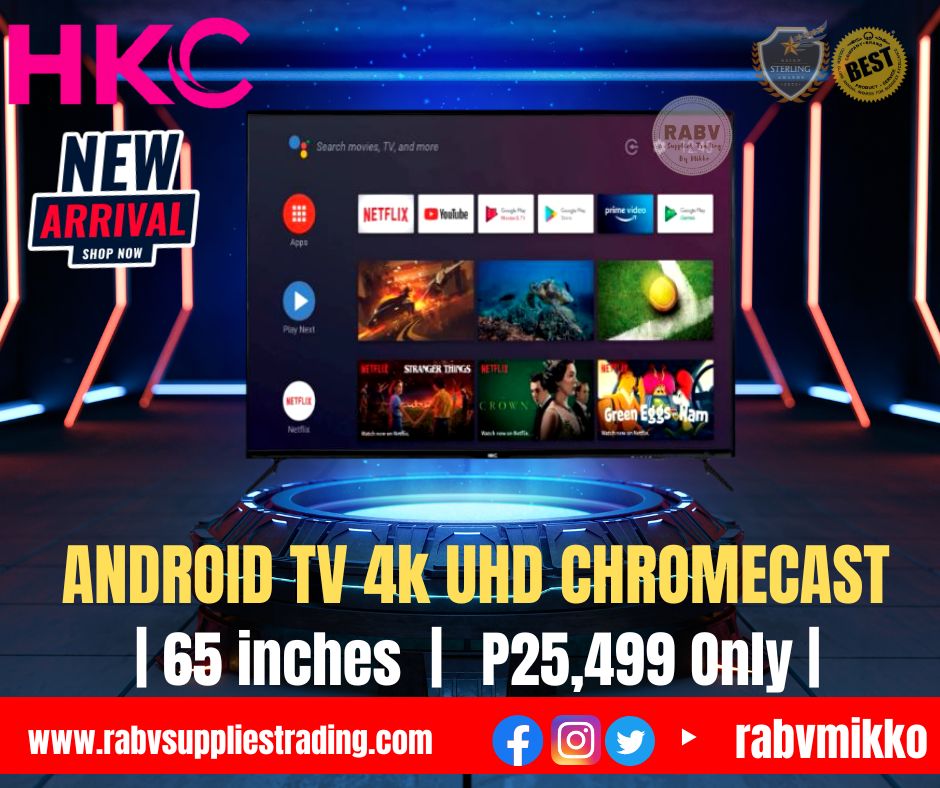 MikkoRabv's tweet photo. NOW AVAILABLE 🔥NOW AVAILABLE🔥

HKC S42KG1 65" Google Android TV UHD | Chromecast 

FOR ONLY 25,499

#television #65inchestv #freelancer #businessowner #family #parents
#influencer #blogger #home #house #business #cocomelon #kids #child #bonding #netflix #government #clinic https://t.co/KJCjy8GlEb