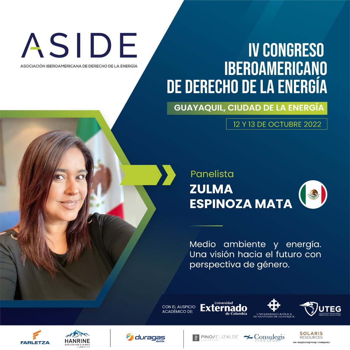 CECERNALC's tweet photo. Bienvenida Zulma Espinoza Mata al IV Congreso Iberoamericano de Derecho de la Energía a realizarse en Guayaquil los días 12 y 13 de octubre de 2022.
Entradas a la venta en https://t.co/LoJwVYvJ9I con tu tarjeta de crédito 💳 preferida. https://t.co/b9pzUWjK3G