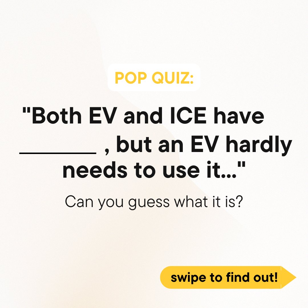 app_kigo's tweet photo. Pop Quiz 🥳
Both an EV and ICE have _________, but an EV hardly needs to use it, can you guess what it is?
#emobility #ElectricCars https://t.co/R48goOzhDb